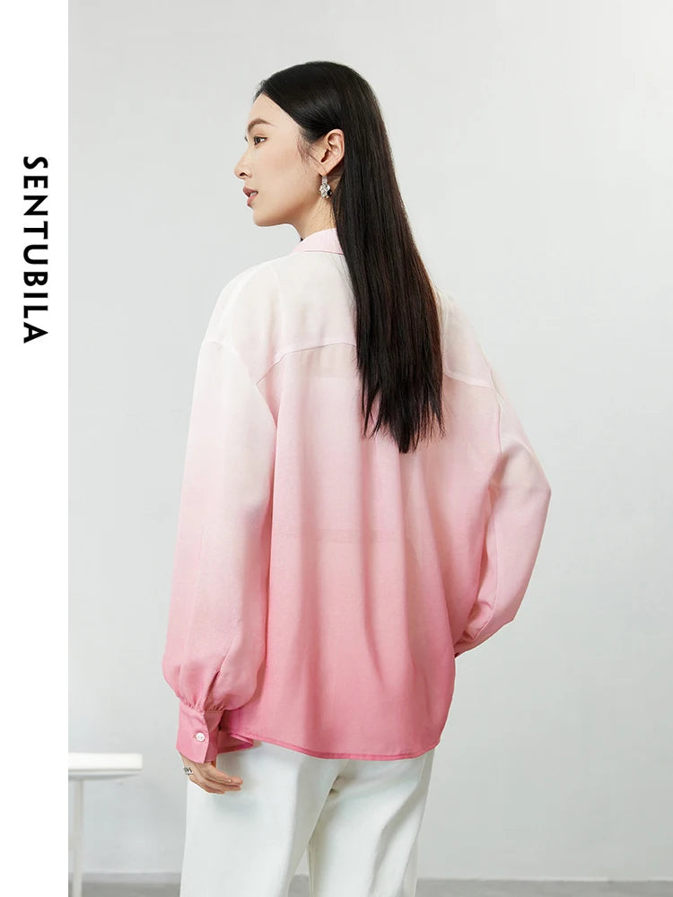 SENTUBILA Gradient Pink Women Shirts Fashion Button Up