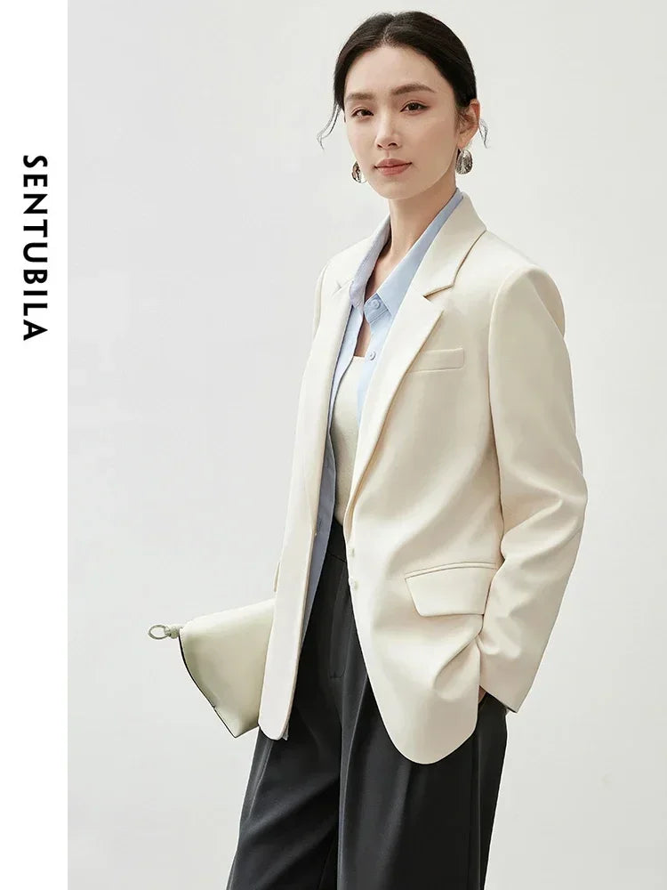 SENTUBILA Padded Shoulder Blazer Black/Apricot