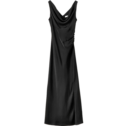 SENTUBILA Women Elegant Glossy Satin Black Dress Female 2024 Summer Slim Fit Sleeveless Slit Maxi Dress Party Club 142L55009