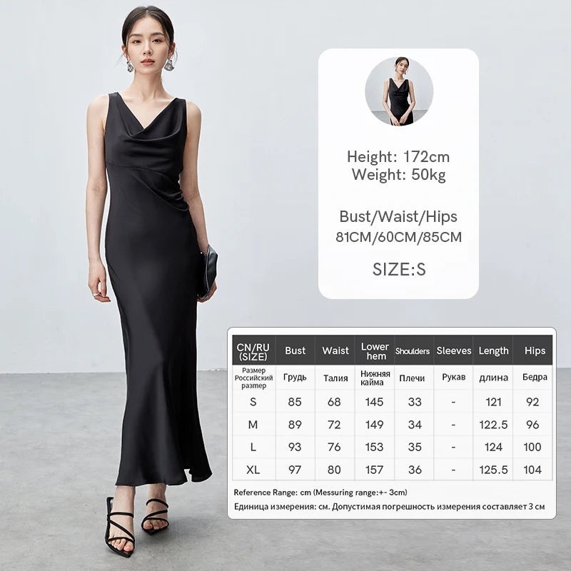 SENTUBILA Women Elegant Glossy Satin Black Dress Female 2024 Summer Slim Fit Sleeveless Slit Maxi Dress Party Club 142L55009