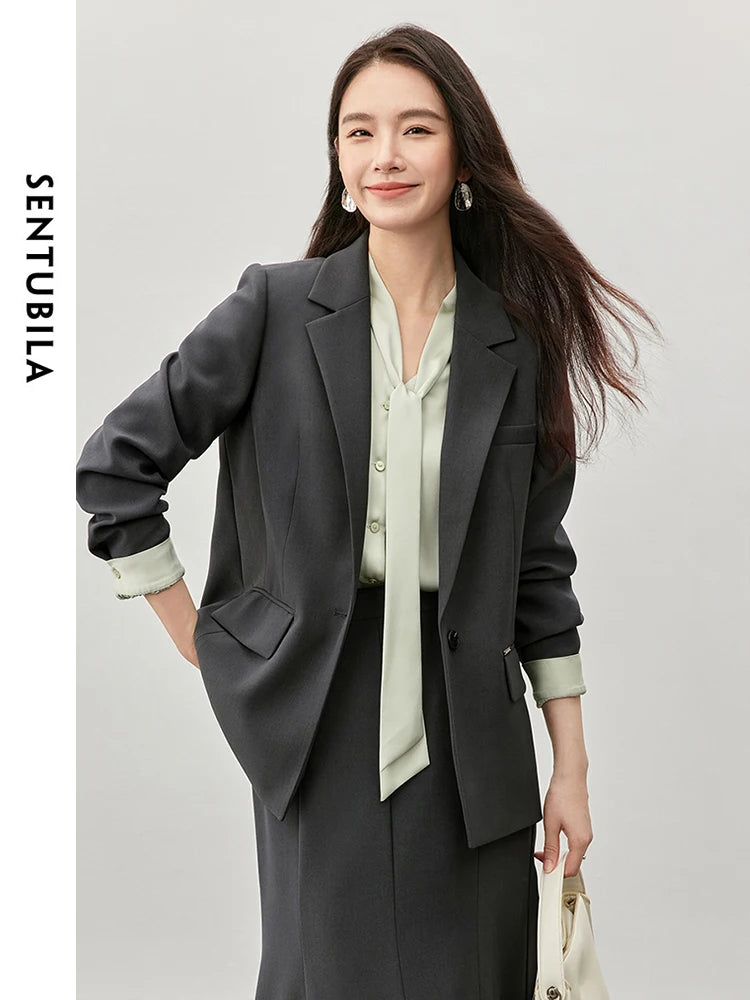 SENTUBILA Texture Loose Fit Women Blazer