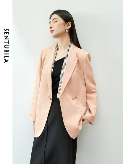 SENTUBILA Textured Blazers Elegant Notched Loose Tailored fit