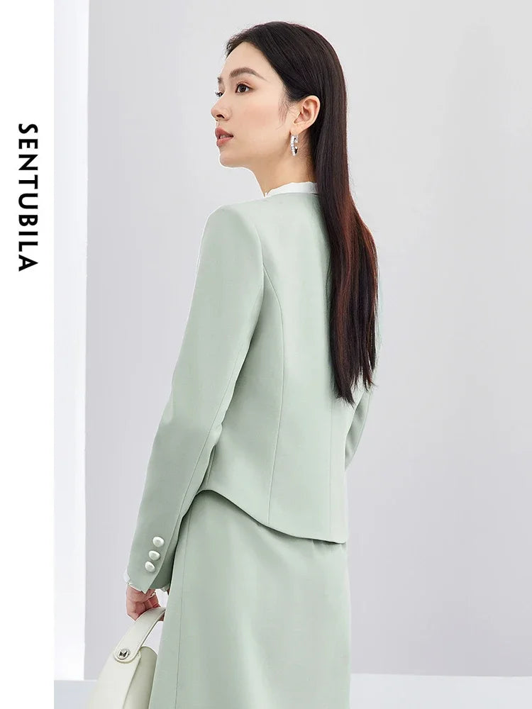 SENTUBILA V-neck Casual Blazer Glossy Button Suit