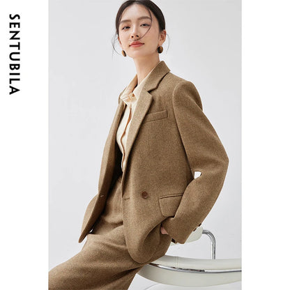 SENTUBILA Brown Wool Blend Tailored Blazer