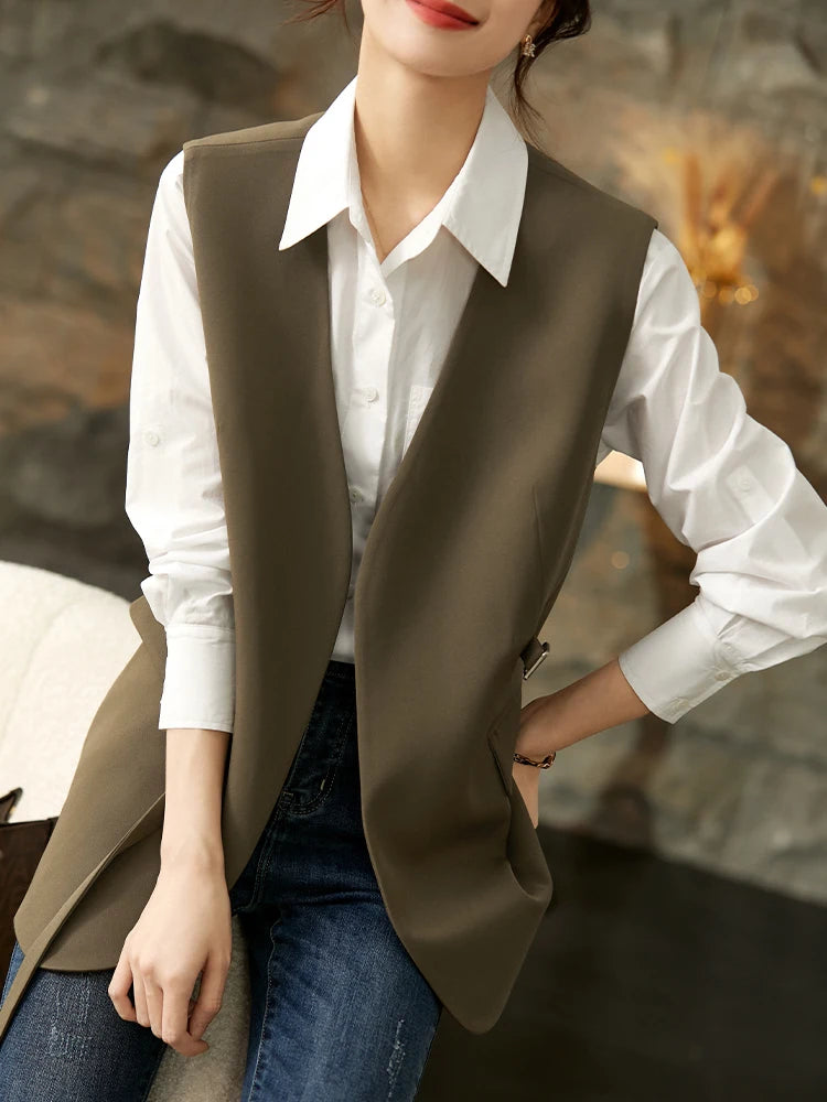 SENTUBILA Elegant Waistcoat Office Wear V-neck Blazer