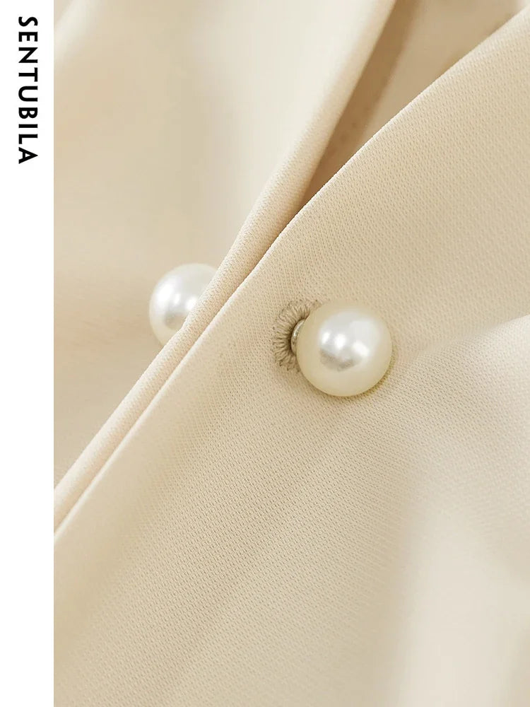 SENTUBILA Office Lady Chiffon Blouses Elegant Blouse New Pearl Button