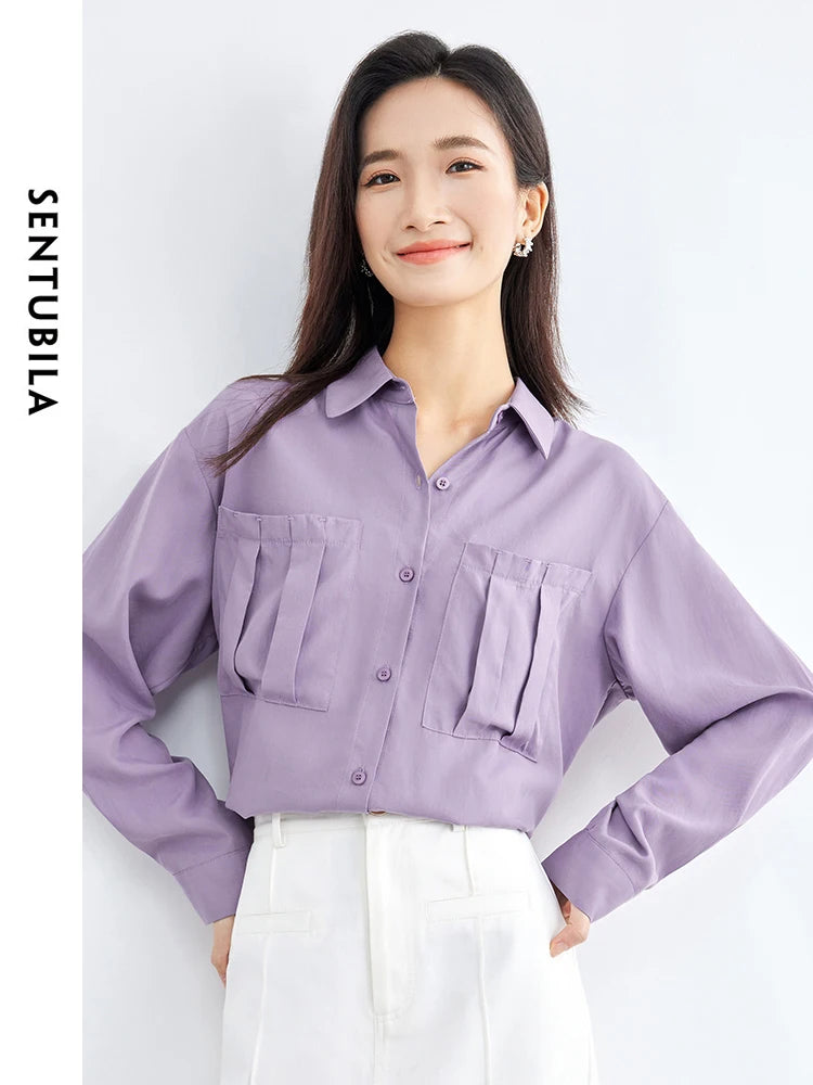 SENTUBILA Apricot Lyocell Spring 2025 Lapel Button Shirts & Blouses