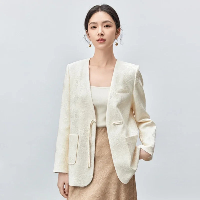 SENTUBILA Chinese Style Jacquard Blazer Textured Jacket