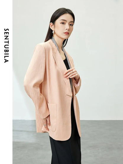 SENTUBILA Textured Blazers Elegant Notched Loose Tailored fit