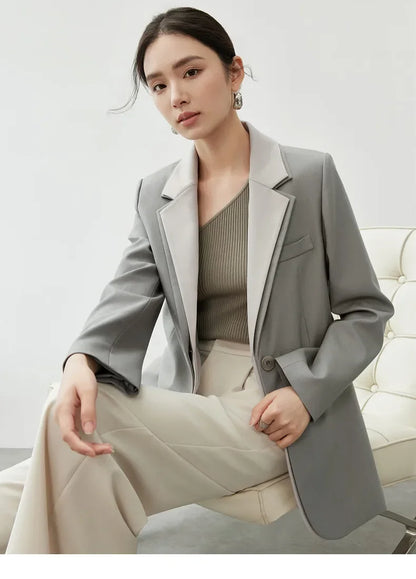 SENTUBILA Formal Patchwork Blazers Embroidery Double-Layer Single Button