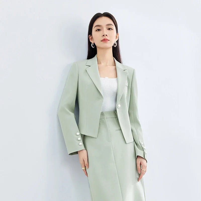 SENTUBILA Cropped Blazers Jacket Workwear Padded Shoulder Green