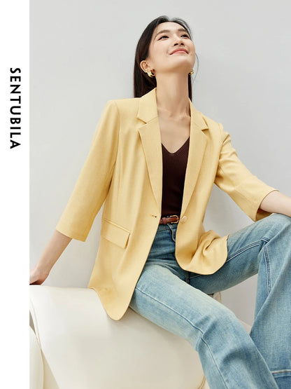 SENTUBILA Yellow Notched Blazer Single Button Suit Jacket