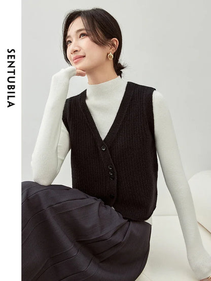 SENTUBILA V-Neck Knitted Vest Office Style