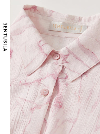 SENTUBILA Printed Polo Collar Button Up Simple Casual Shirt