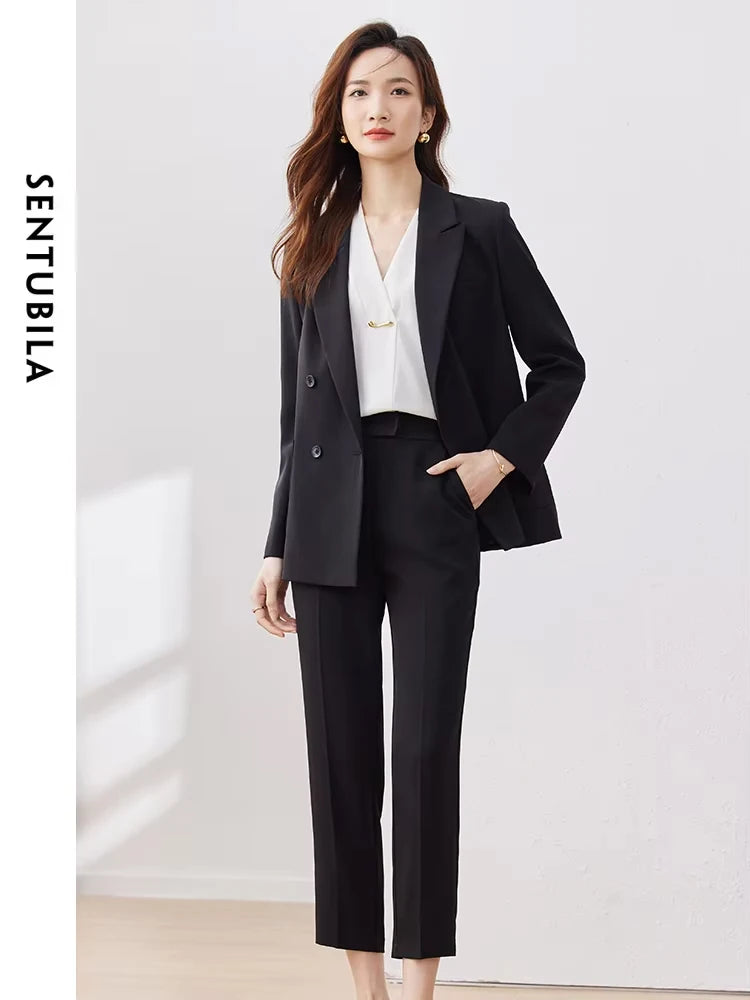 SENTUBILA 2-Piece Elegant Black Pant Suit Blazer and Dress Pants Black