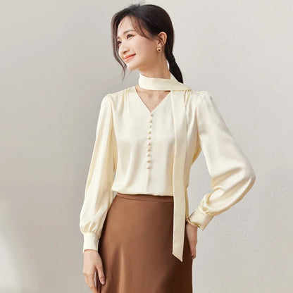 SENTUBILA Autumn Satin Blouse Tie up