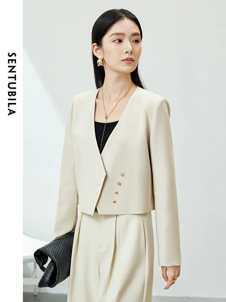 SENTUBILA Cropped Loose Suit Jacket Single Breasted