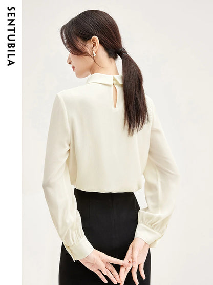 SENTUBILA Elegant Bow Neck Chiffon Blouse