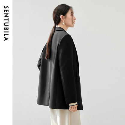 SENTUBILA Texture Twill Blazer Collar Shoulder Pads Workwear