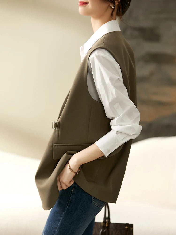 SENTUBILA Elegant Waistcoat Office Wear V-neck Blazer