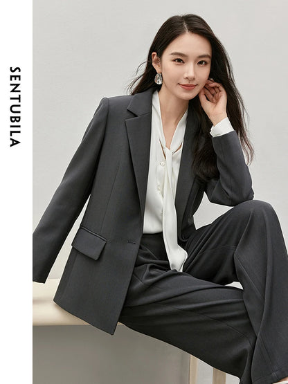 SENTUBILA Texture Loose Fit Women Blazer