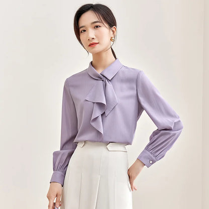 SENTUBILA Elegant Bow Neck Chiffon Blouse