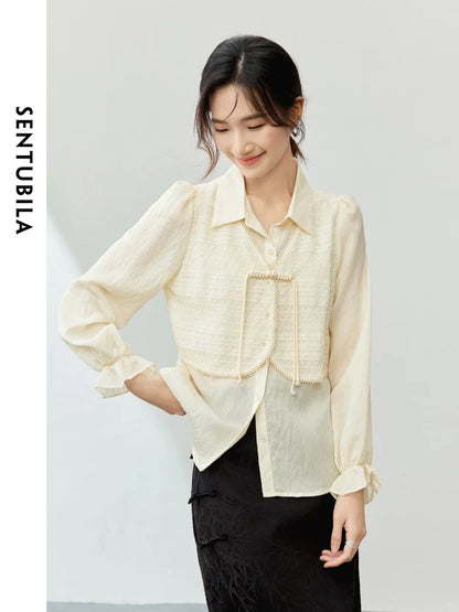 SENTUBILA Chinese Style Blouse Button Up