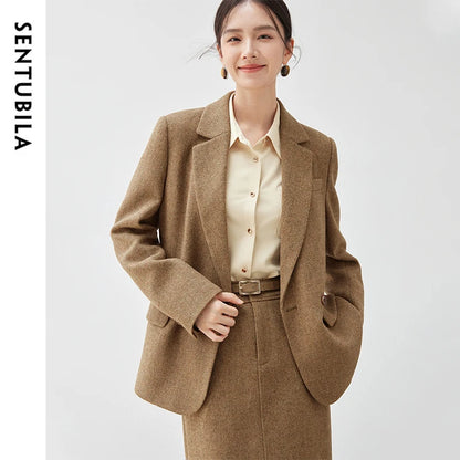 SENTUBILA Brown Wool Blend Tailored Blazer