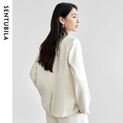 SENTUBILA Straight Linen Blazer Single Breasted Outerwear