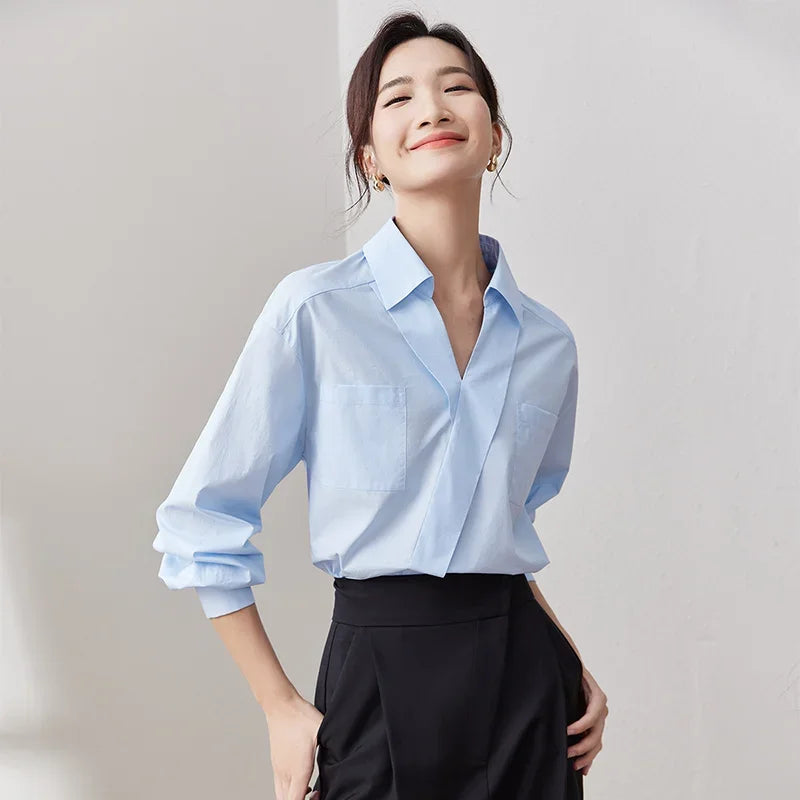 SENTUBILA Comfortable 100% Cotton Blue Shirt