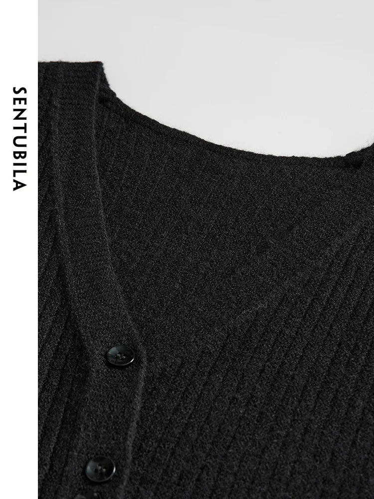 SENTUBILA V-Neck Knitted Vest Office Style