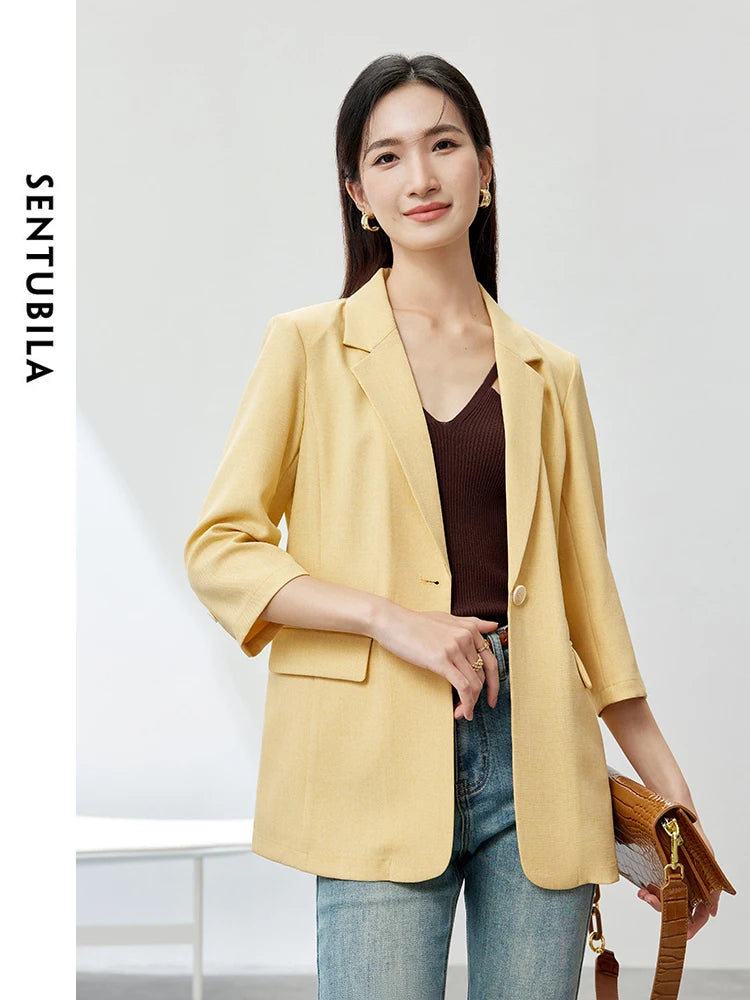 SENTUBILA Yellow Notched Blazer Single Button Suit Jacket