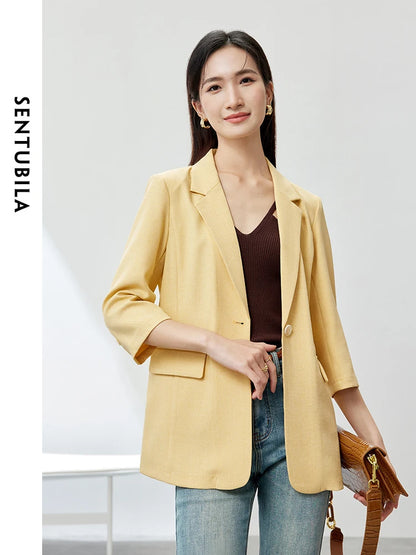 SENTUBILA Yellow Notched Blazer Single Button Suit Jacket