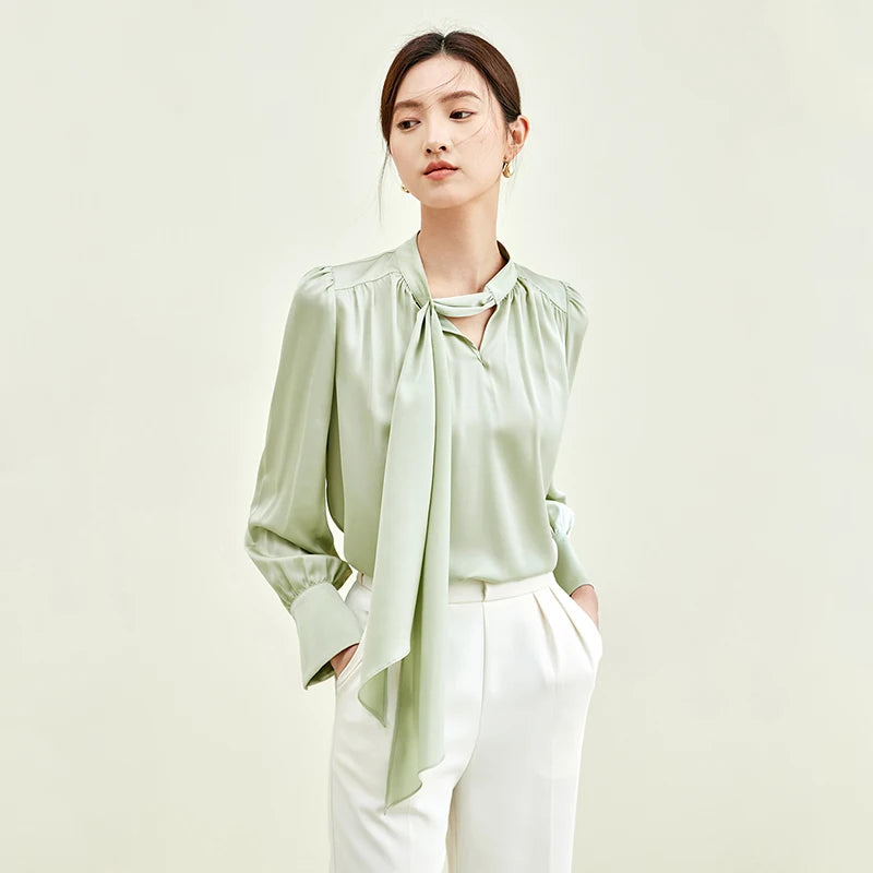 SENTUBILA Bow Tie Shirts & Blouses Elegant Chiffon Blouse V Neck