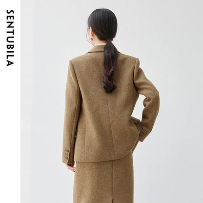 SENTUBILA Brown Wool Blend Tailored Blazer