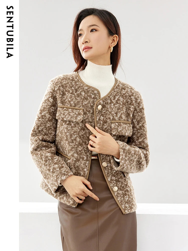 SENTUBILA Winter Faux Fur Jackets Round Neck Short Coats