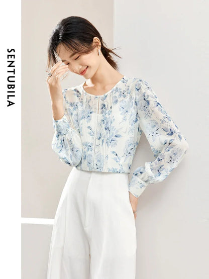 SENTUBILA 2-Piece Printed Chiffon Blouse and Camisole Top