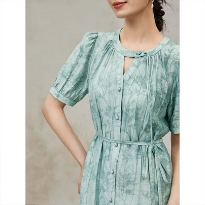 SENTUBILA Lace-up Printing 2 Piece Dress Sets Women 2024 Summer Hollow Short Sleeve O-neck Elegant Dresses for Women 142L53597