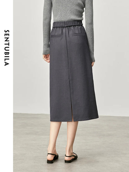 SENTUBILA A-line Weave Sashed Skirt Waist After Slit-hem