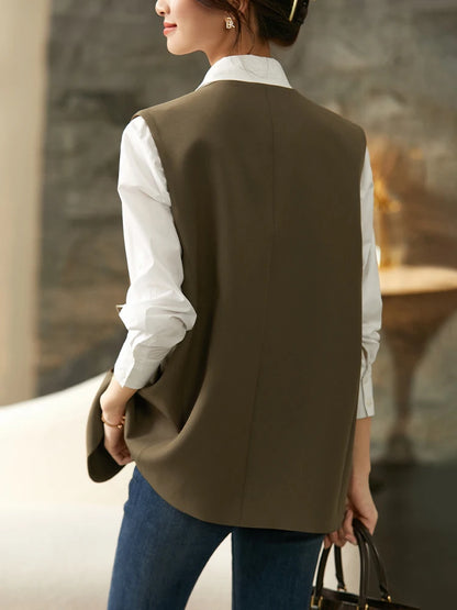 SENTUBILA Elegant Waistcoat Office Wear V-neck Blazer