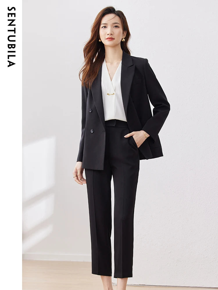 SENTUBILA 2-Piece Elegant Black Pant Suit Blazer and Dress Pants Black