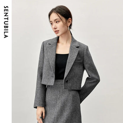 SENTUBILA Wool Blend Cropped Blazer Jackets Grey