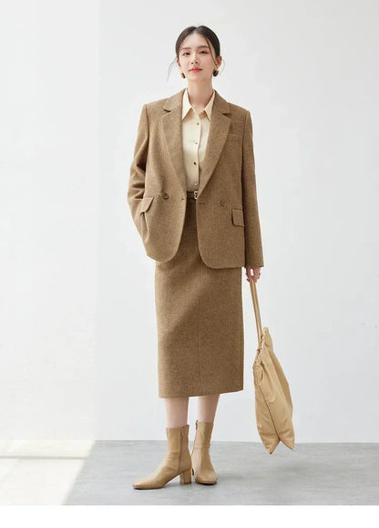 SENTUBILA Brown Wool Blend Tailored Blazer