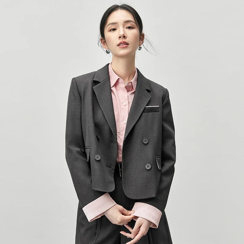 SENTUBILA Office Lady Patchwork Jacquard Blazer Straight Double-breasted