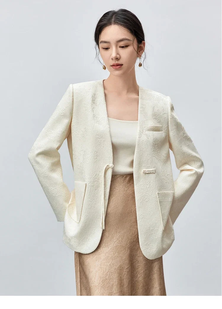 SENTUBILA Chinese Style Jacquard Blazer Textured Jacket