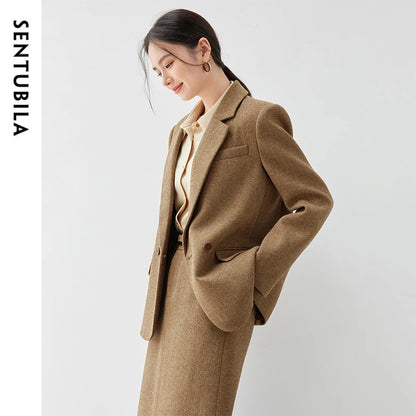 SENTUBILA Brown Wool Blend Tailored Blazer