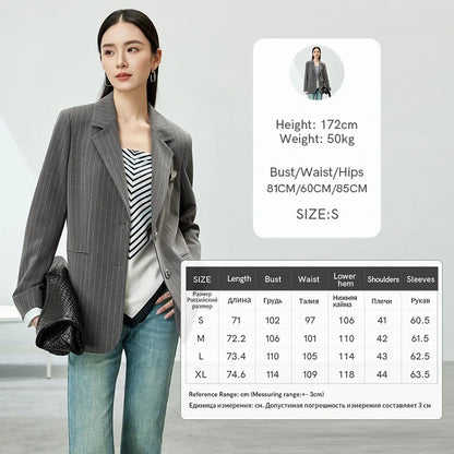 SENTUBILA Grey Striped Patchwork Oversize Suit Blazer Jackets Office