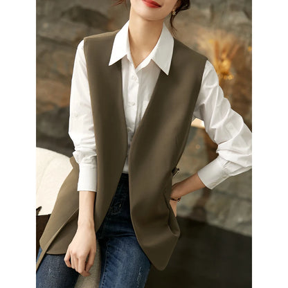 SENTUBILA Elegant Waistcoat Office Wear V-neck Blazer