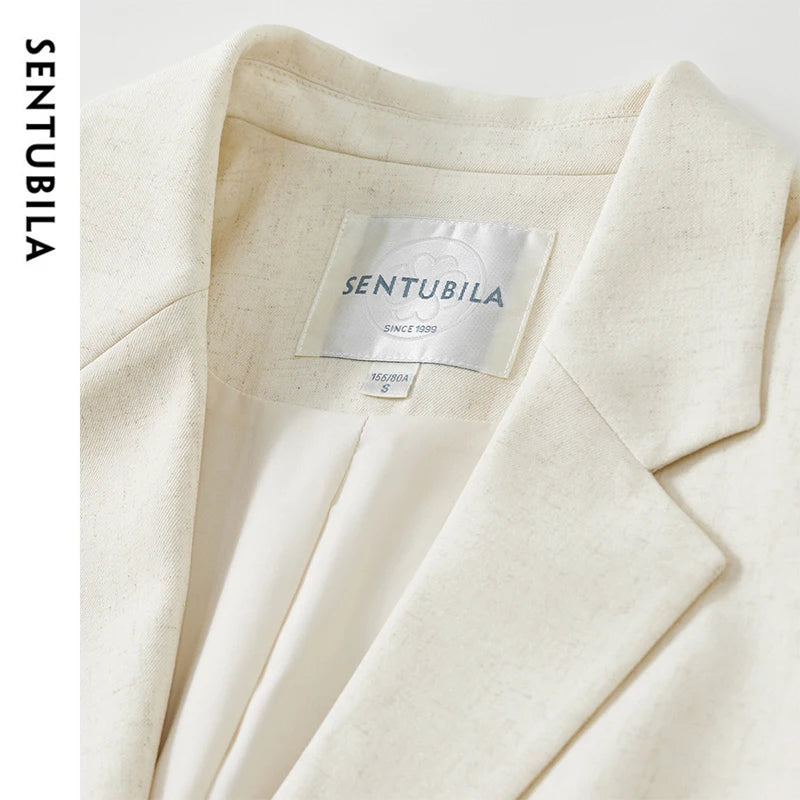 SENTUBILA Straight Linen Blazer Single Breasted Outerwear