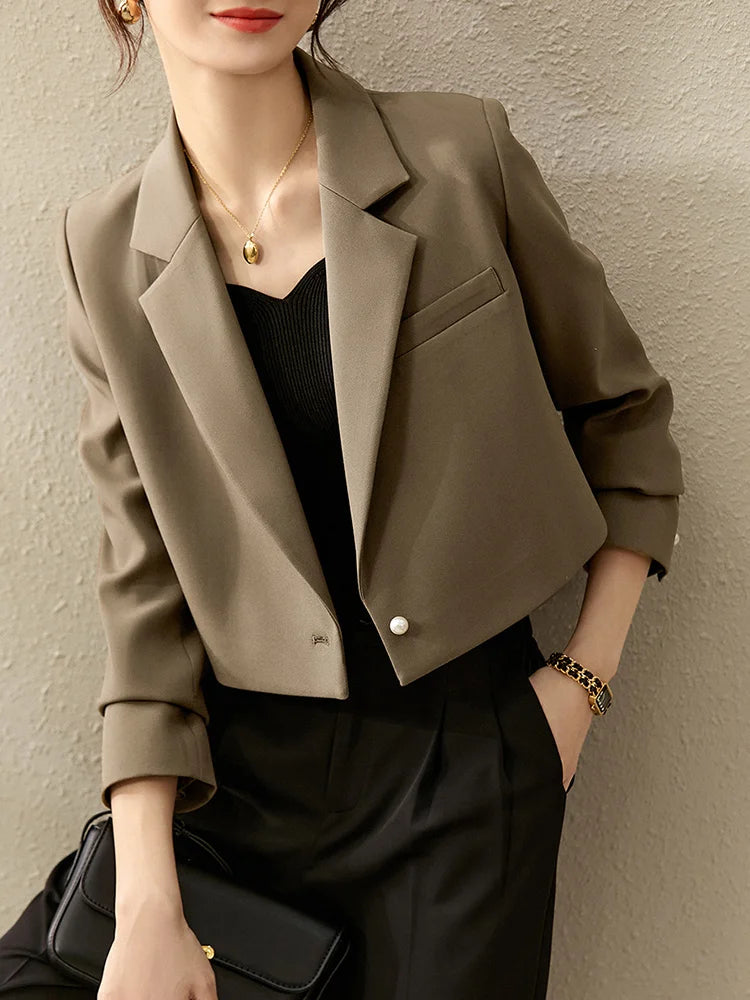 SENTUBILA Cropped Blazer Office Single Button Straight Workwear